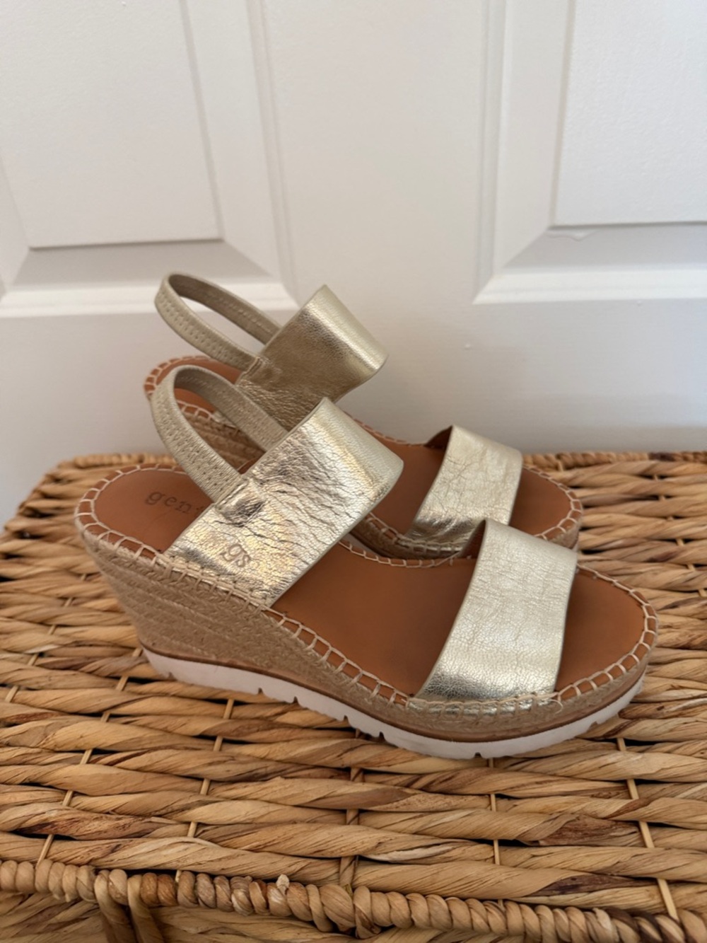 gentle souls Metallic Gold Leather Espadrille Wedge Sandals - Picture 3 of 8